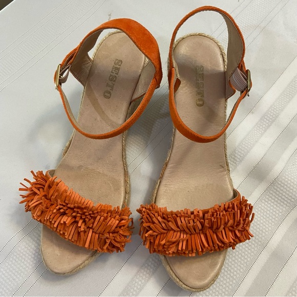 Sesto Meucci 8476 Womens Espadrille Wedge Sandals & Leather Fringe size 9.5 - Picture 1 of 11